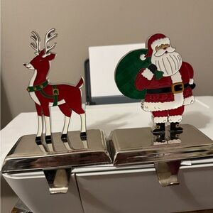 Festive Red and Green Santa and Reindeer Stocking Holders